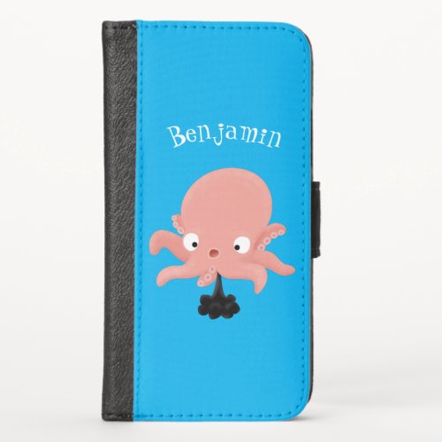 Cute pink baby octopus cartoon humour iPhone x wallet case