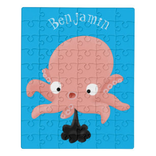 Cute pink baby octopus cartoon humour jigsaw puzzle