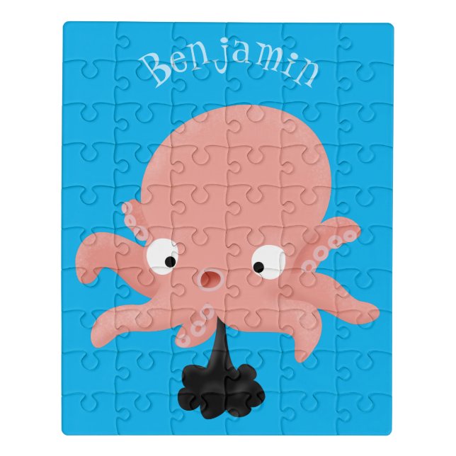 Cute pink baby octopus cartoon humour jigsaw puzzle (Puzzle Vertical)