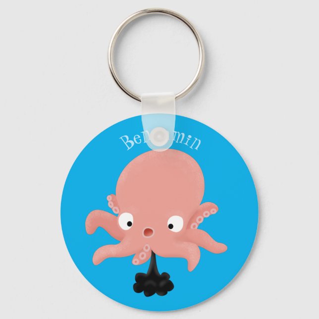 Cute pink baby octopus cartoon humour keychain (Front)