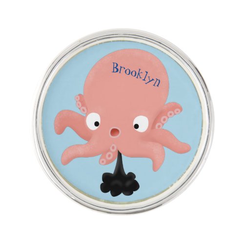 Cute pink baby octopus cartoon humour lapel pin