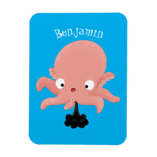 Cute pink baby octopus cartoon humour magnet