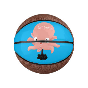 Cute pink baby octopus cartoon humour mini basketball