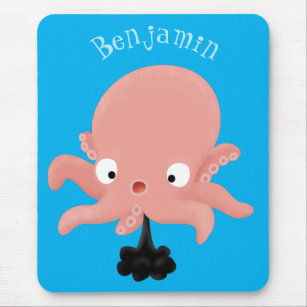 Cute pink baby octopus cartoon humour mouse pad