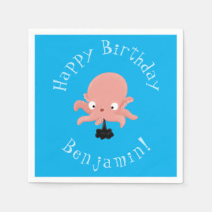 Cute pink baby octopus cartoon humour napkins