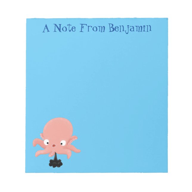 Cute pink baby octopus cartoon humour notepad (Front)