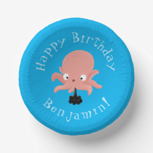 Cute pink baby octopus cartoon humour paper bowls