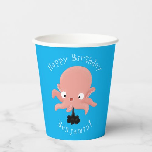 Cute pink baby octopus cartoon humour paper cups