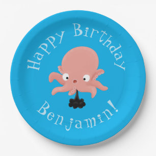 Cute pink baby octopus cartoon humour paper plates
