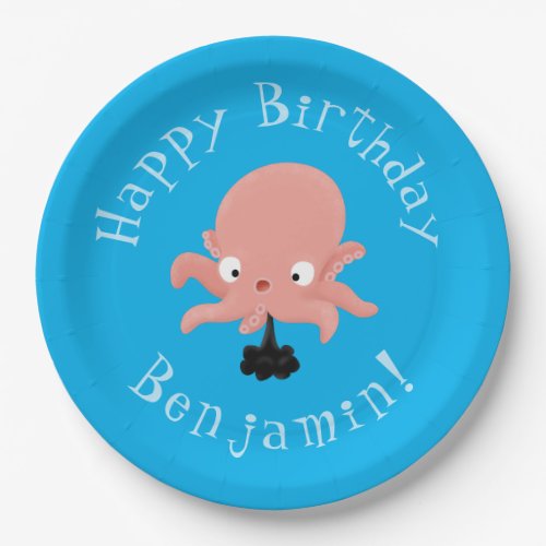 Cute pink baby octopus cartoon humour paper plates
