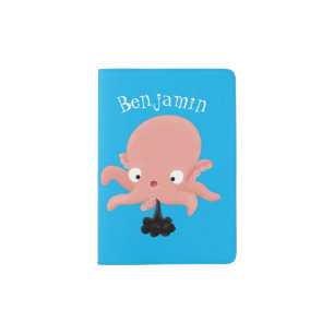 Cute pink baby octopus cartoon humour passport holder