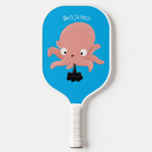 Cute pink baby octopus cartoon humour pickleball paddle