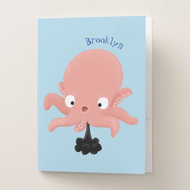 Cute pink baby octopus cartoon humour pocket folder (Front)