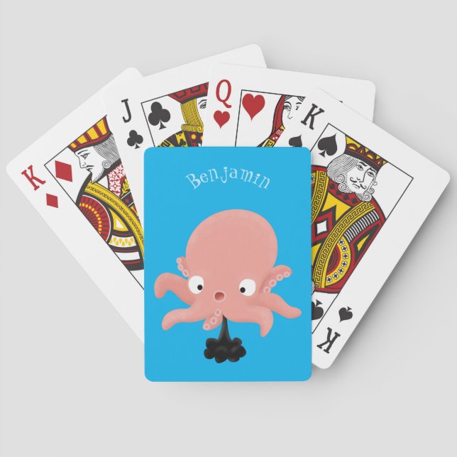 Cute pink baby octopus cartoon humour poker cards (Back)