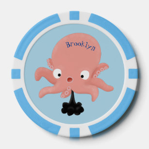 Cute pink baby octopus cartoon humour poker chips