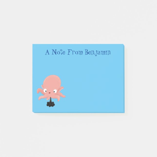 Cute pink baby octopus cartoon humour post-it notes (Front)