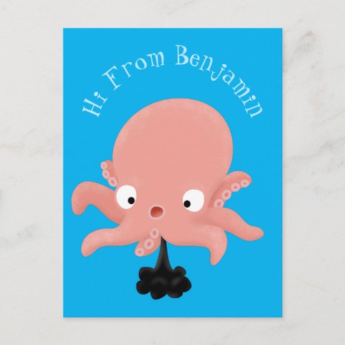 Cute pink baby octopus cartoon humour postcard