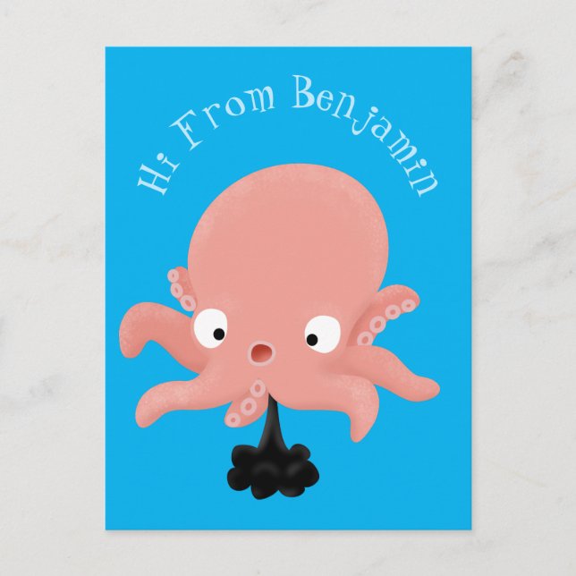 Cute pink baby octopus cartoon humour postcard (Front)