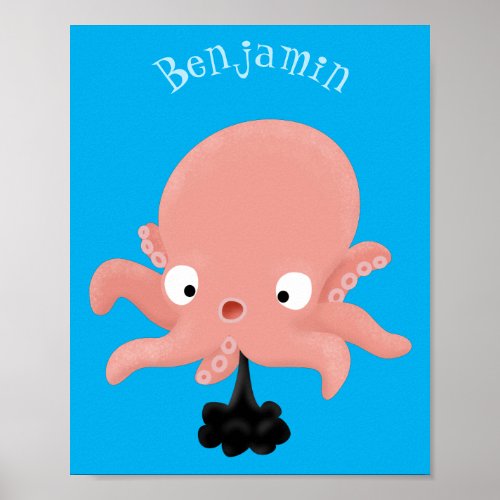 Cute pink baby octopus cartoon humour poster