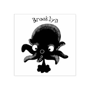 Cute pink baby octopus cartoon humour rubber stamp