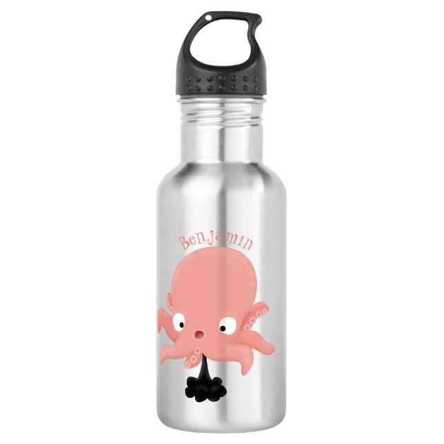 Cute pink baby octopus cartoon humour stainless steel water bottle (Front)