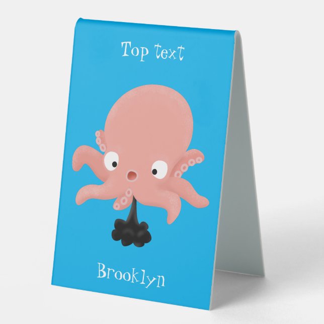 Cute pink baby octopus cartoon humour table tent (Front)