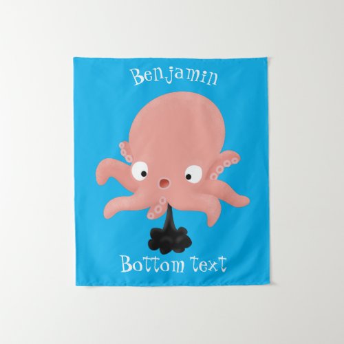 Cute pink baby octopus cartoon humour tapestry