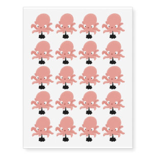 Cute pink baby octopus cartoon humour temporary tattoos