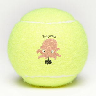 Cute pink baby octopus cartoon humour tennis balls