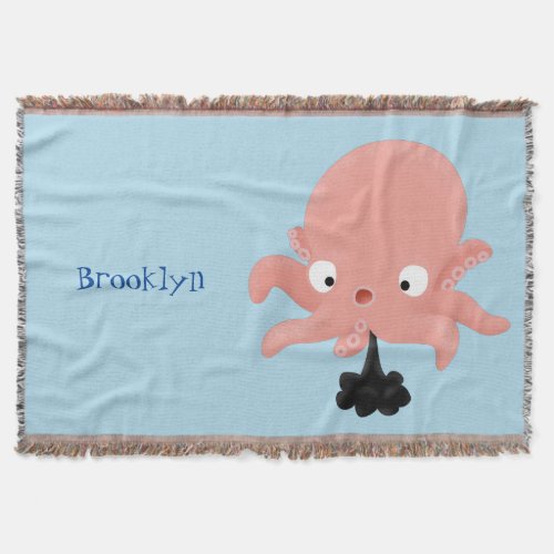 Cute pink baby octopus cartoon humour throw blanket