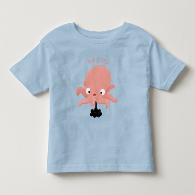 Cute pink baby octopus cartoon humour toddler t-shirt (Front)