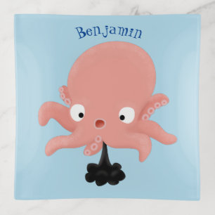 Cute pink baby octopus cartoon humour trinket tray
