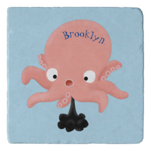 Cute pink baby octopus cartoon humour trivet