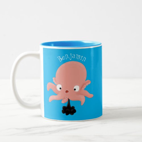 Cute pink baby octopus cartoon humour Two_Tone coffee mug