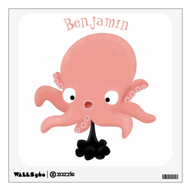 Cute pink baby octopus cartoon humour wall decal (Front)