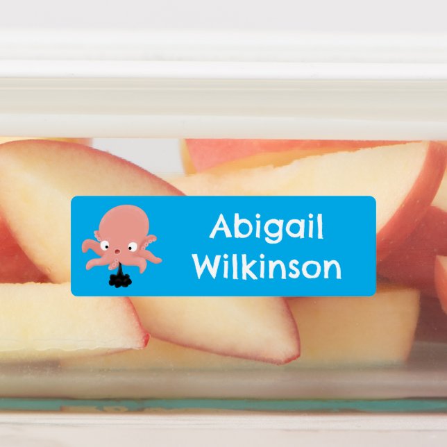 Cute pink baby octopus cartoon personalized labels (Affixed)