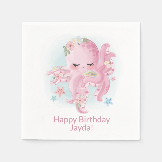Cute Pink Baby Octopus Napkins (Front)