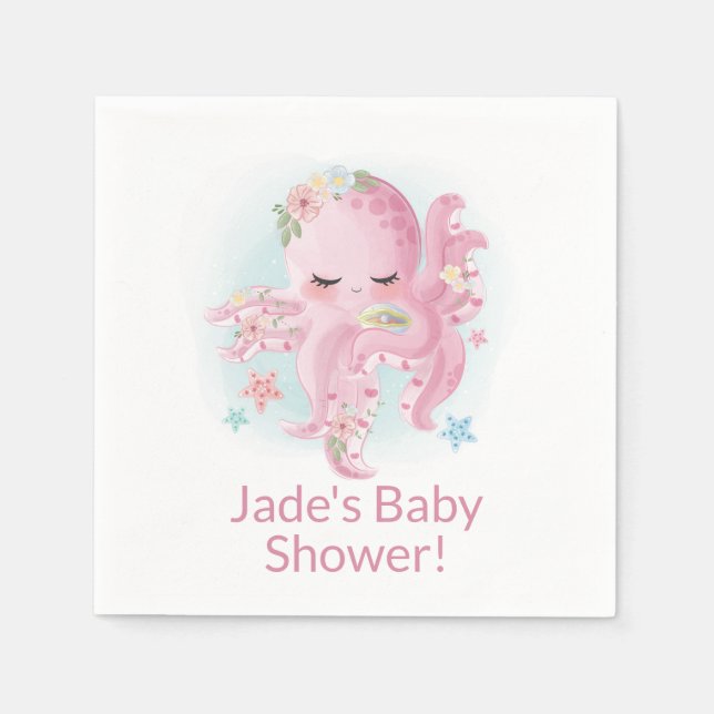 Cute Pink Baby Octopus  Napkins (Front)