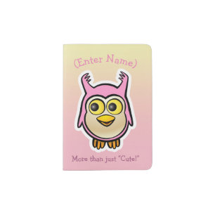 Cute Pink Baby Owl Cartoon Passport Holder