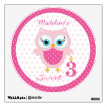 Cute Pink Baby Owl Girl 3rd Birthday Wall Decal at Zazzle