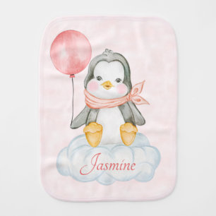 Cute Pink Baby Penguin Baby Burp Cloth