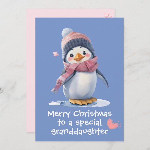 Cute Pink Baby Penguin Christmas for Kids Holiday Card