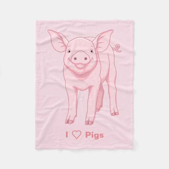 Cute Pink Baby Piglet Fleece Blanket (Front)