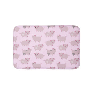 Cute Pink Baby Piglets Pattern & Dots Bathroom Mat