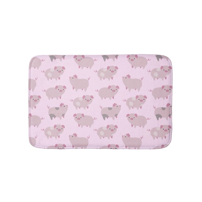 Cute Pink Baby Piglets Pattern & Dots Bathroom Mat (Front)