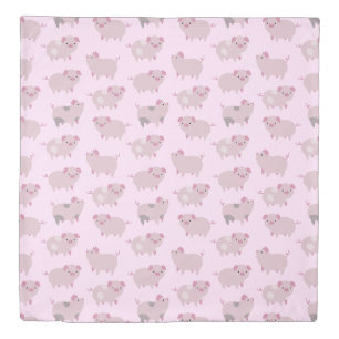 Cute Pink Baby Piglets Pattern & Dots Duvet Cover