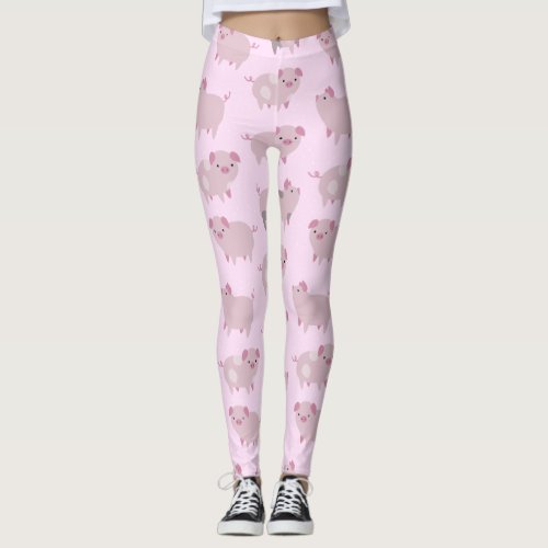 Cute Pink Baby Piglets Pattern  Dots Leggings