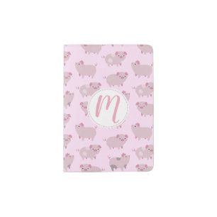 Cute Pink Baby Piglets Pattern & Dots Passport Holder