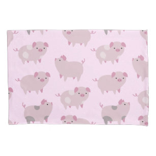Cute Pink Baby Piglets Pattern & Dots Pillow Case