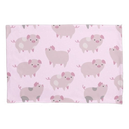 Cute Pink Baby Piglets Pattern  Dots Pillow Case